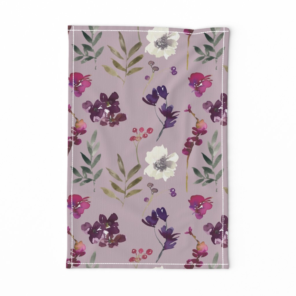 Watercolor Florals on Light Purple Background