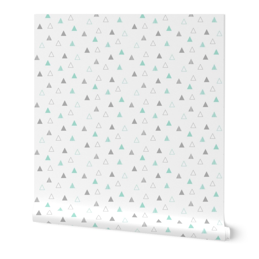 Cheeky Triangles - Mint & Gray on White