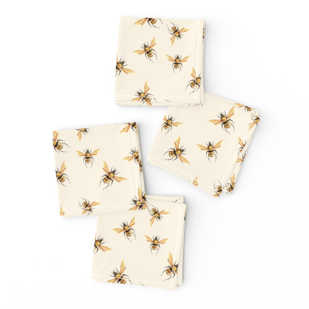 Golden Bees on Cream Background