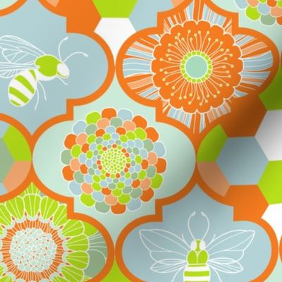 bee flower and hexagon orange