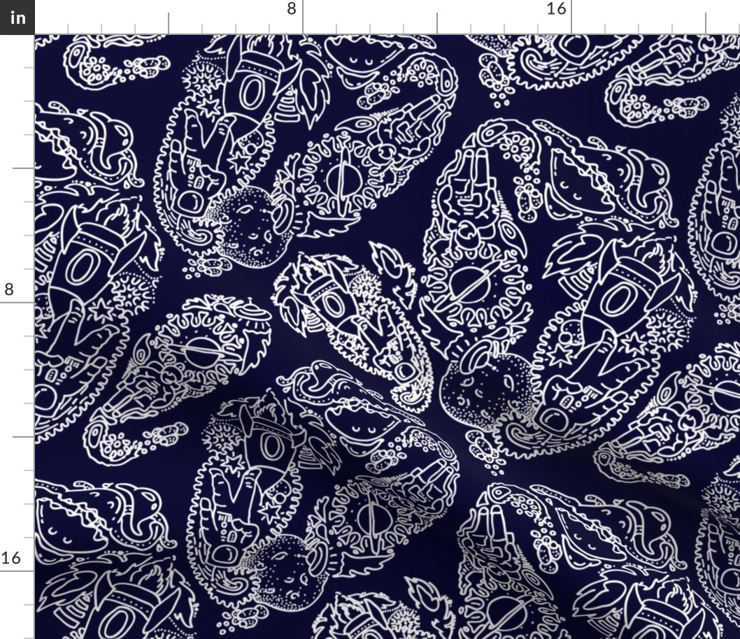 Paisley - Cosmic Paisley White on Navy