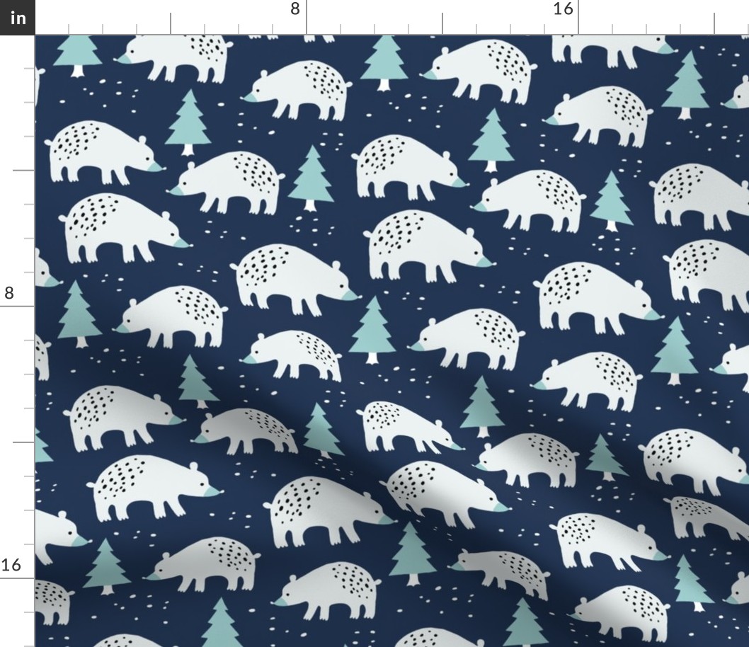 Polar bears in the winter forest