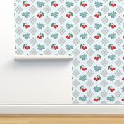 1940's Style Kitchen Cherry Wallpaper in Blue: Large Print