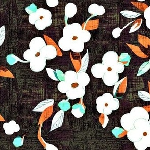 white flowers - aqua and orange