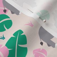 Cute Rhino jungle woodland animals adorable kids illustration pattern in pink