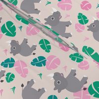 Cute Rhino jungle woodland animals adorable kids illustration pattern in pink
