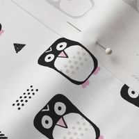 Cute geometric penguins for girls black white and pink illustration for winter