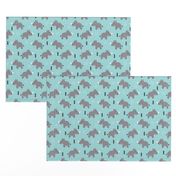 Cute Rhino jungle safari blue geometric woodland animals adorable kids illustration pattern in blue