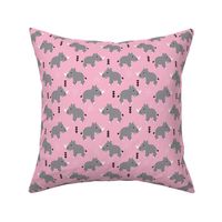 Cute Rhino jungle safari girls geometric woodland animals adorable kids illustration pattern in pink