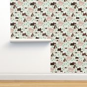 Fall and winter theme colors moose teepee and woodland forrest illustration print for kids