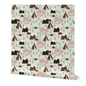 Fall and winter theme colors moose teepee and woodland forrest illustration print for kids