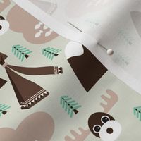 Fall and winter theme colors moose teepee and woodland forrest illustration print for kids