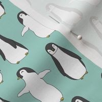 penguin // penguins pingu aqua mint winter birds fabric cute baby penguin design