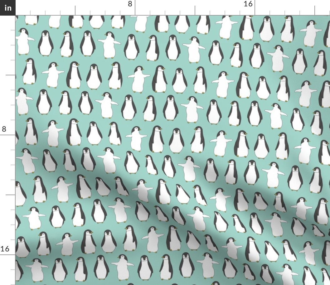 penguin // penguins pingu aqua mint winter birds fabric cute baby penguin design