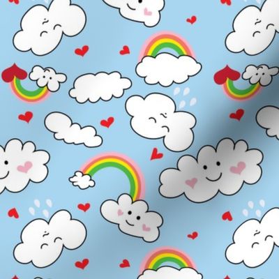 Kawaii Hearts, Rainbows, and Clouds in Blue