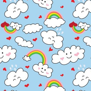 Kawaii Hearts, Rainbows, and Clouds in Blue