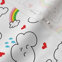 Kawaii Hearts, Rainbows, and Clouds in White