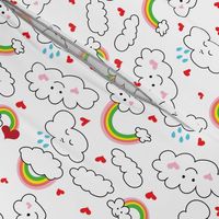 Kawaii Hearts, Rainbows, and Clouds in White