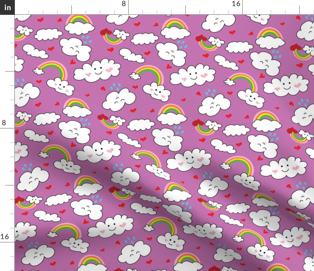 Kawaii Hearts, Rainbows, and Clouds in Orchid