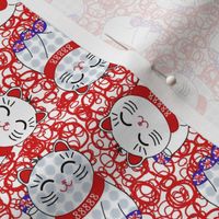 Maneki neko lucky cats, 4 directional on bright red lucky 8s by Su_G_©SuSchaefer