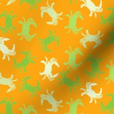 Green Toned Crabs on Orange