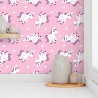 Cute pink unicorn horse illustration design tossed animal print