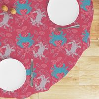 Blue & Gray Crabs on Cherry Pink with Shells & Kelp