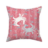 Blue & white Crabs on Cheery Red/Pink