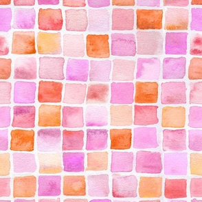 watercolor squares in red and magenta