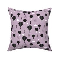 Geometric black and white hot air balloon triangle sky illustration scandinavian purple sky clouds style fabric