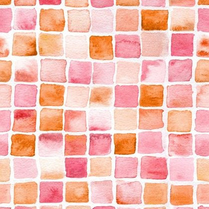 watercolor squares in orange and red