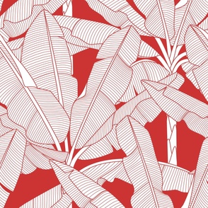 Banana Palms-Jumbo_White Leaves_Bg Persian Red