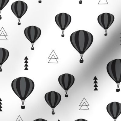 Geometric black and white hot air balloon triangle sky illustration scandinavian style fabric