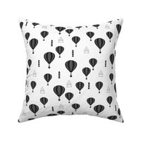 Geometric black and white hot air balloon triangle sky illustration scandinavian style fabric