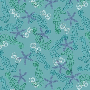 Seahorses & Starfish in Blues & Purples