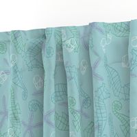 Blue & Green Seahorses on Peaceful Blue Background