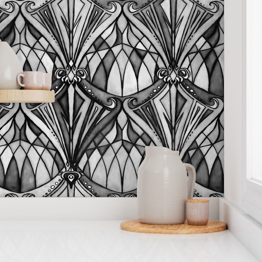 Black and Charcoal Grey Art Deco Pattern