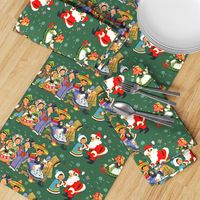 Merry Christmas snowflakes Santa Claus children folk traditional costumes eastern European girls boys Chinese aprons Chile Mexico cowboys dutch Eskimos cultures