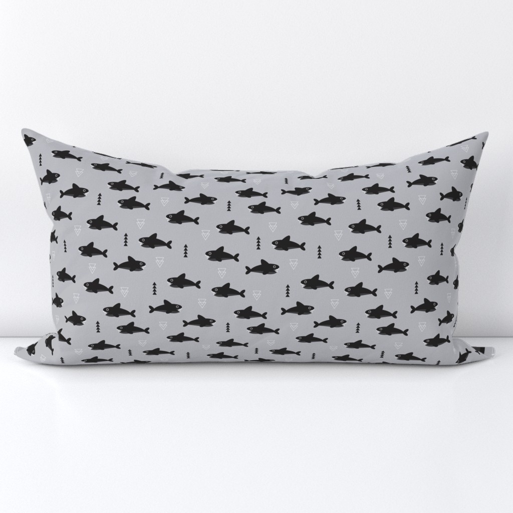 Cool gray geometric baby shark australian theme fish illustration in scandinavian gender neutral colors for kids