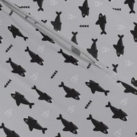 Cool gray geometric baby shark australian theme fish illustration in scandinavian gender neutral colors for kids
