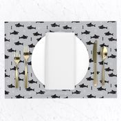 Cool gray geometric baby shark australian theme fish illustration in scandinavian gender neutral colors for kids