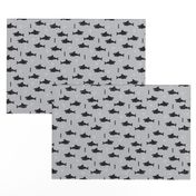 Cool gray geometric baby shark australian theme fish illustration in scandinavian gender neutral colors for kids