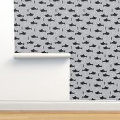 Cool gray geometric baby shark australian theme fish illustration in scandinavian gender neutral colors for kids