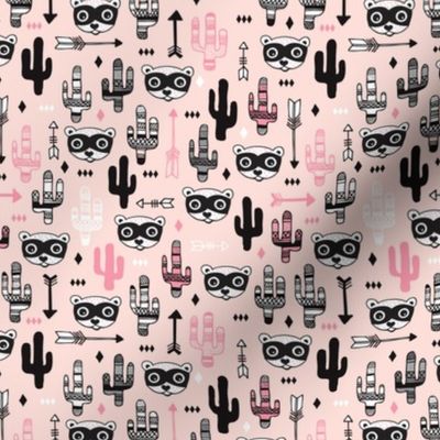 Fun raccoon cactus garden indian summer arrow geometric illustration pattern kids print pink XS