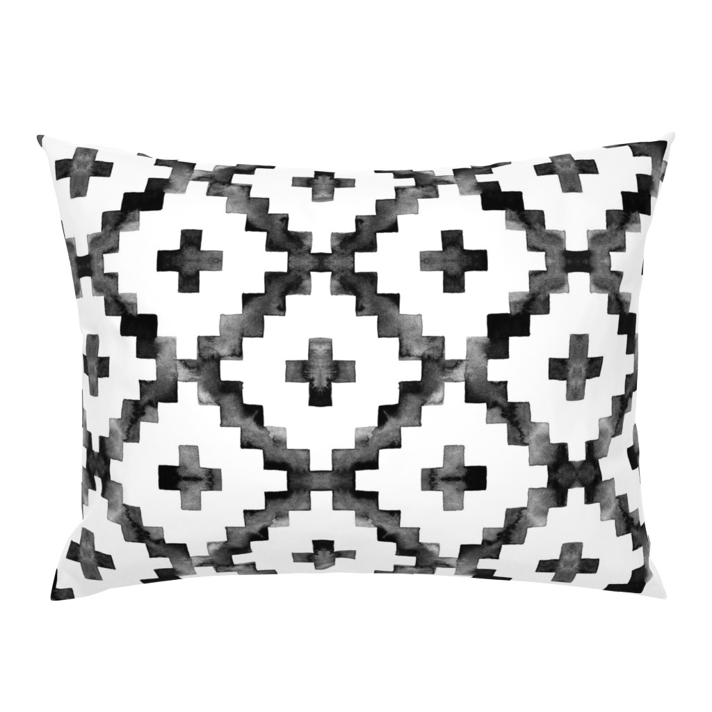 Watercolor Diamond Chevron - Black & White