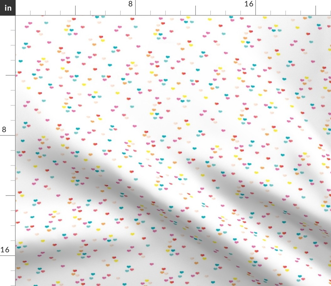 Little colorful watercolor hearts cut sprinkles confetti for birthday and party fabric