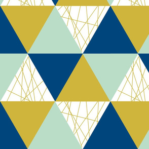 Navy Mustard Mint Triangle Cheater Quilt - Triangle Baby Blanket