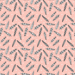Inky Feathers fabric //- (Smaller Version) Pale pink by Andrea Lauren 