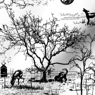 Zombie Dog Park Toile de Jouy in Black and White