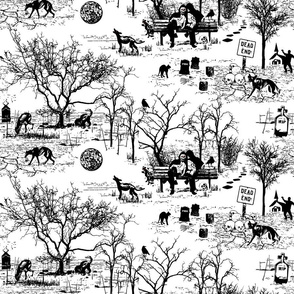 Zombie Dog Park Toile de Jouy in Black and White